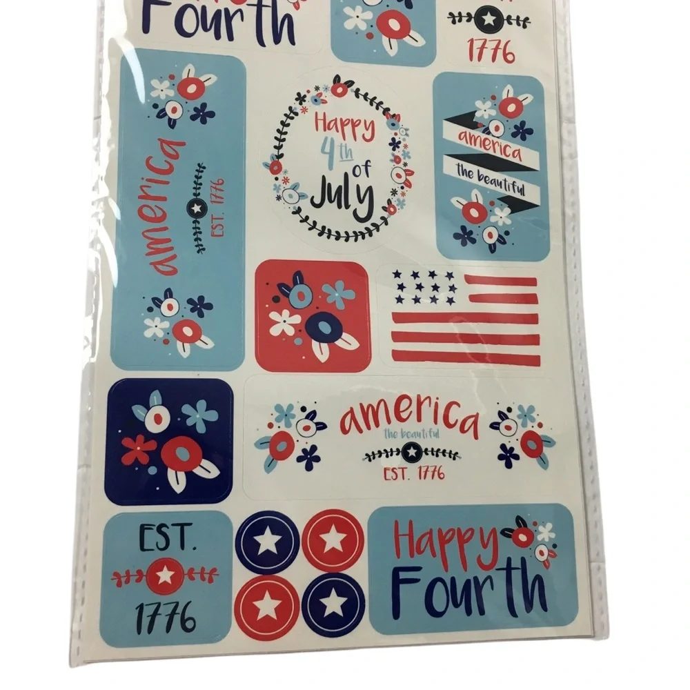 America Patriotic July 4th Stars Stripes Floral Stickers 8 Sheets 128 Total NEW